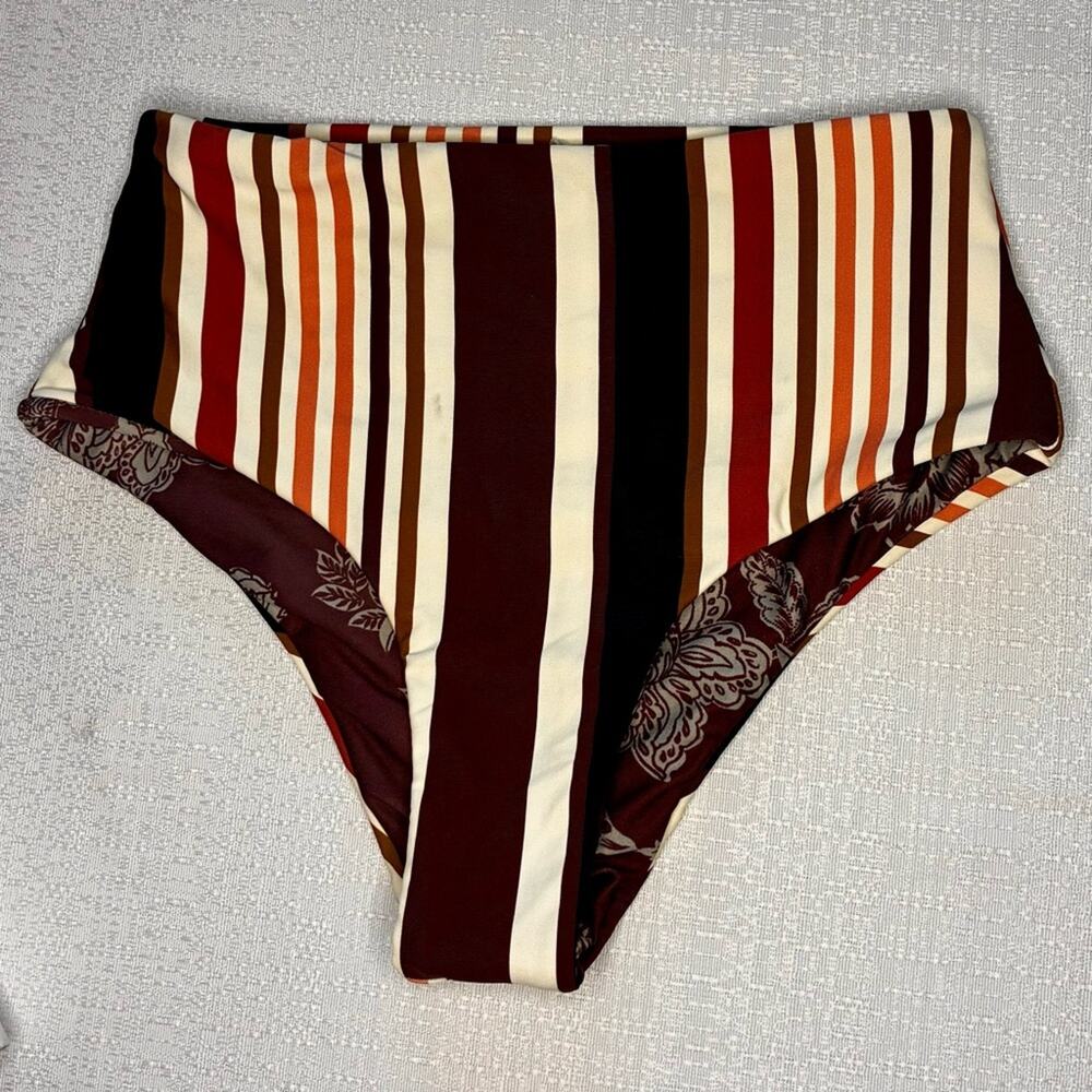 Maaji Floral High-Waisted Swim Bottom - Burgundy and Cream reversible - Picture 3 of 5
